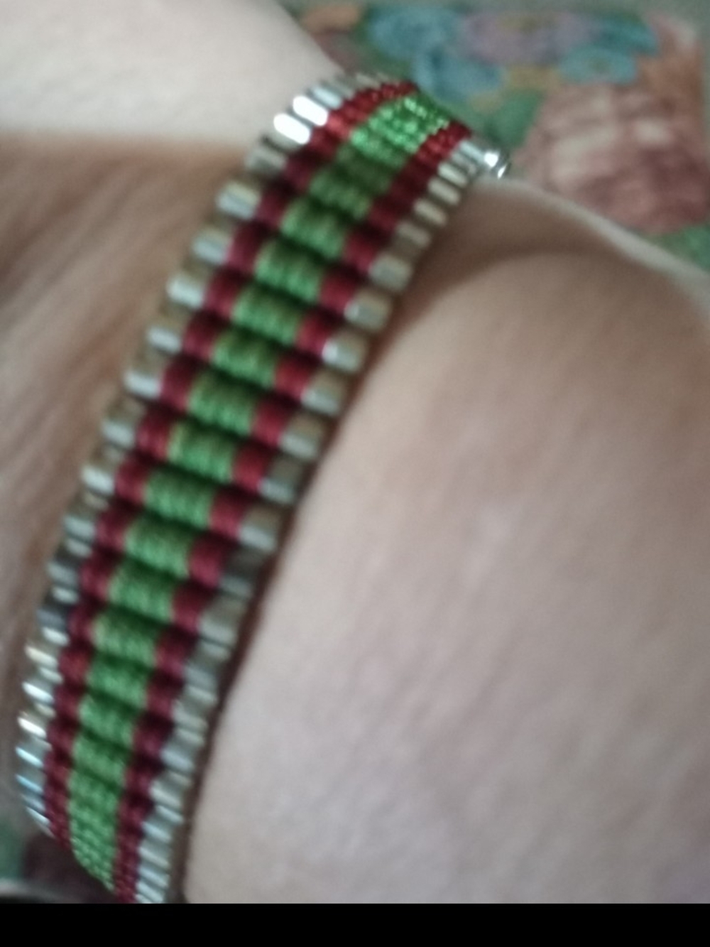 Handcrafted Red and Green Woven Stretch Bracelet